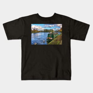 Narrowboat Moored At Reading Riverside Kids T-Shirt